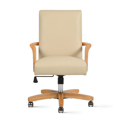 Dumont Modern Farmhouse high-back executive chair in neutral beige with wood arms HouseOfZazla on Tampa Home & Garden Store