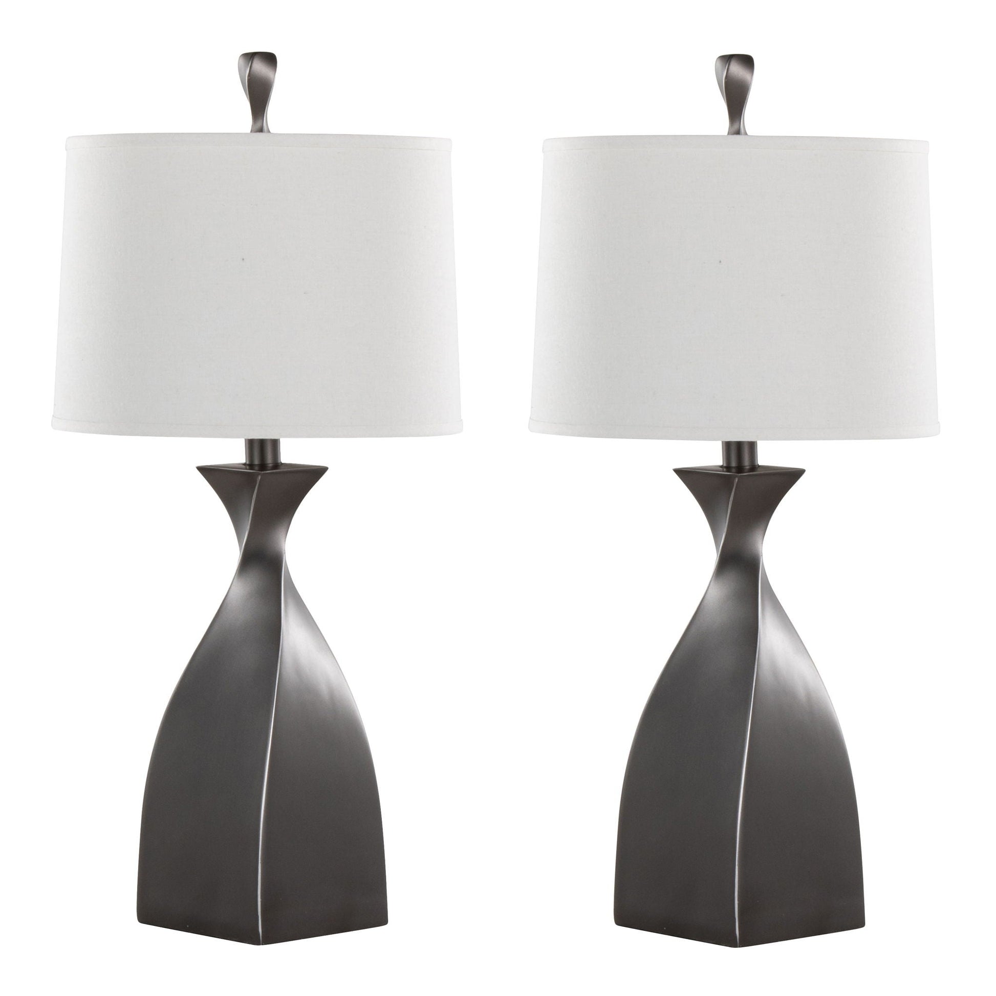Curvo polyresin lamp pair with white shades and dark bronze twisted bases by HouseOfZazla on Tampa Home & Garden Store