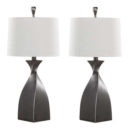 Curvo polyresin lamp pair with white shades and dark bronze twisted bases by HouseOfZazla on Tampa Home & Garden Store