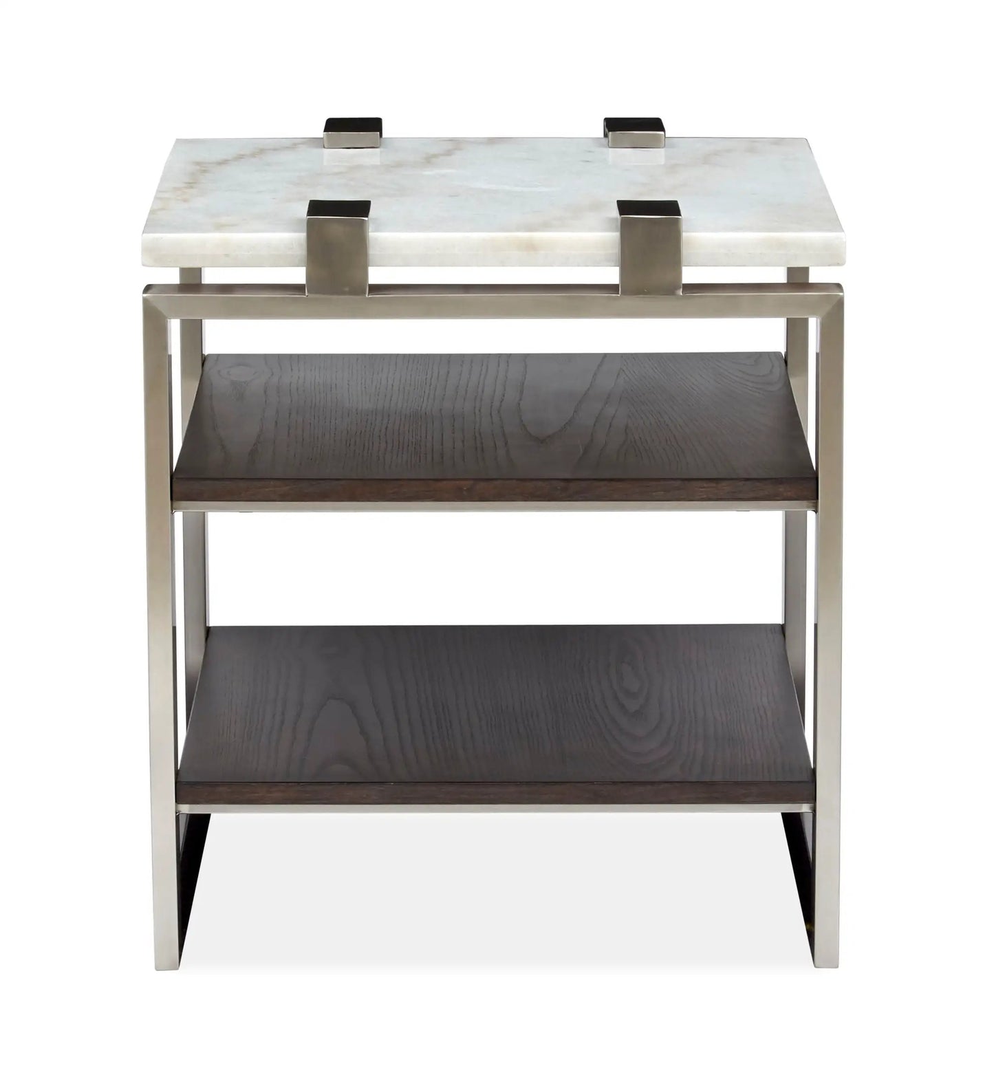 Paradox end table by Unique Piece Furniture with white marble top and brushed metal frame on Tampa Home & Garden Store