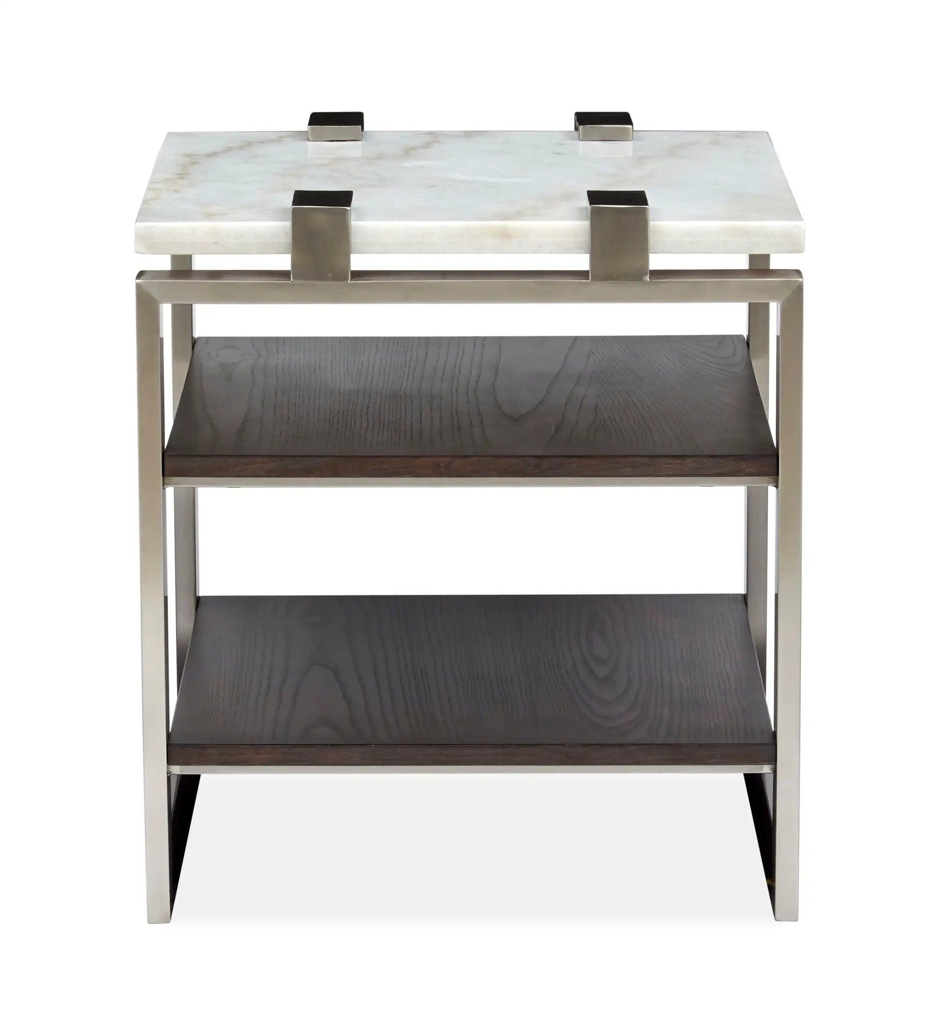 Paradox end table by Unique Piece Furniture with white marble top and brushed metal frame on Tampa Home & Garden Store