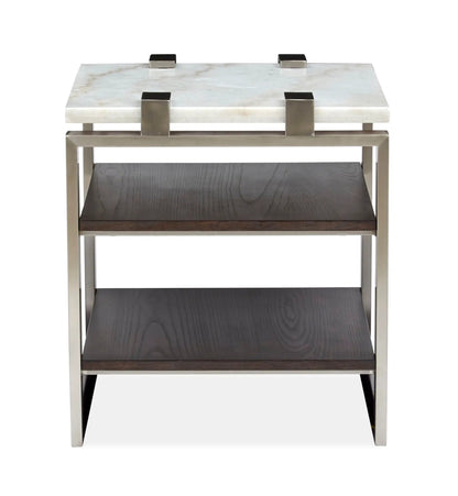 Paradox end table by Unique Piece Furniture with white marble top and brushed metal frame on Tampa Home & Garden Store