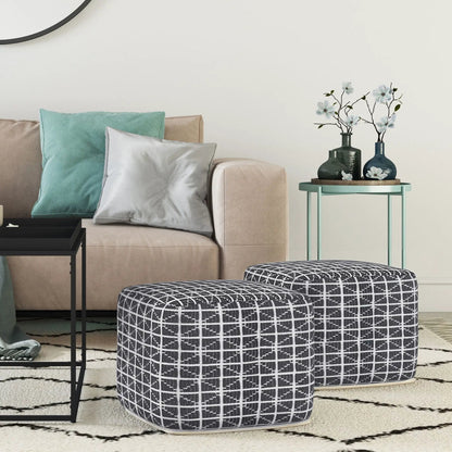 Noreen Upholstered Square Pouf Hand Woven Dark