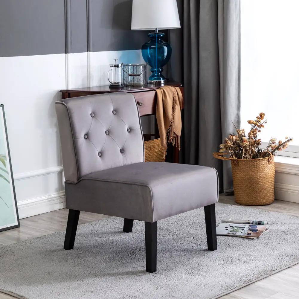 Reese armless tufted accent chair set of 2, gray fabric with dark wood legs by Unique Furniture on Tampa Home & Garden Store