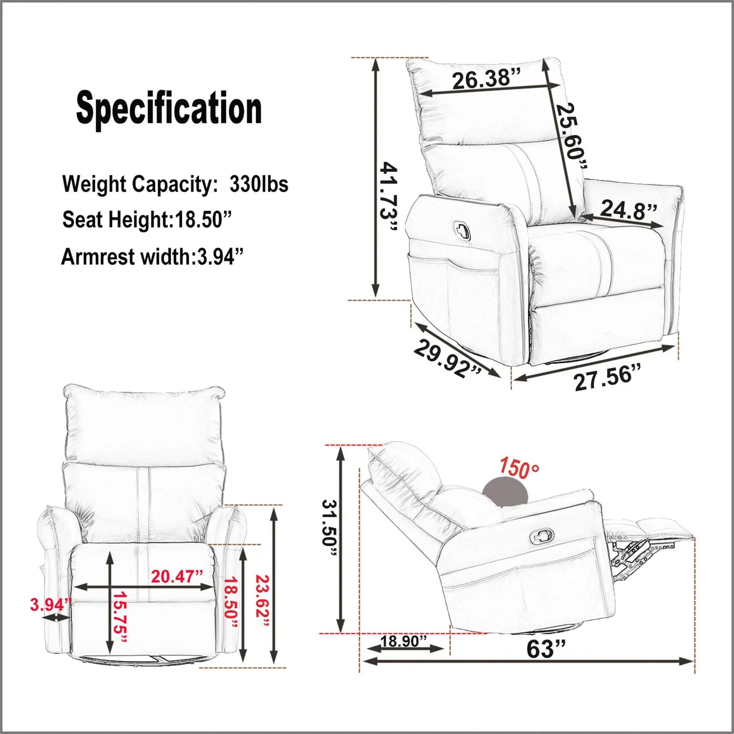 Swivel rocker chair by Unique Piece Furniture, white fabric with side pocket on Tampa Home & Garden Store
