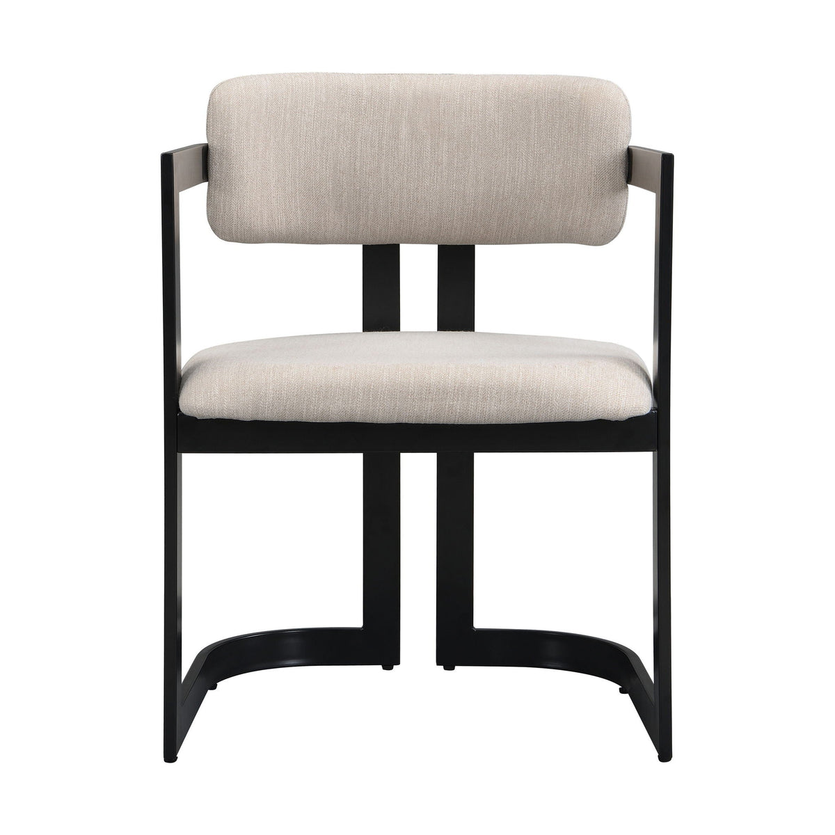 Upholstered dining armchairs set of 2 in beige fabric with black metal frames on Tampa Home & Garden Store