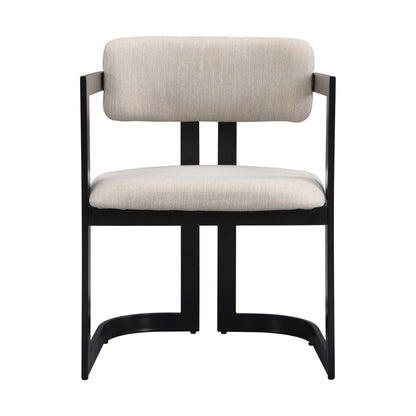 Upholstered dining armchairs set of 2 in beige fabric with black metal frames on Tampa Home & Garden Store