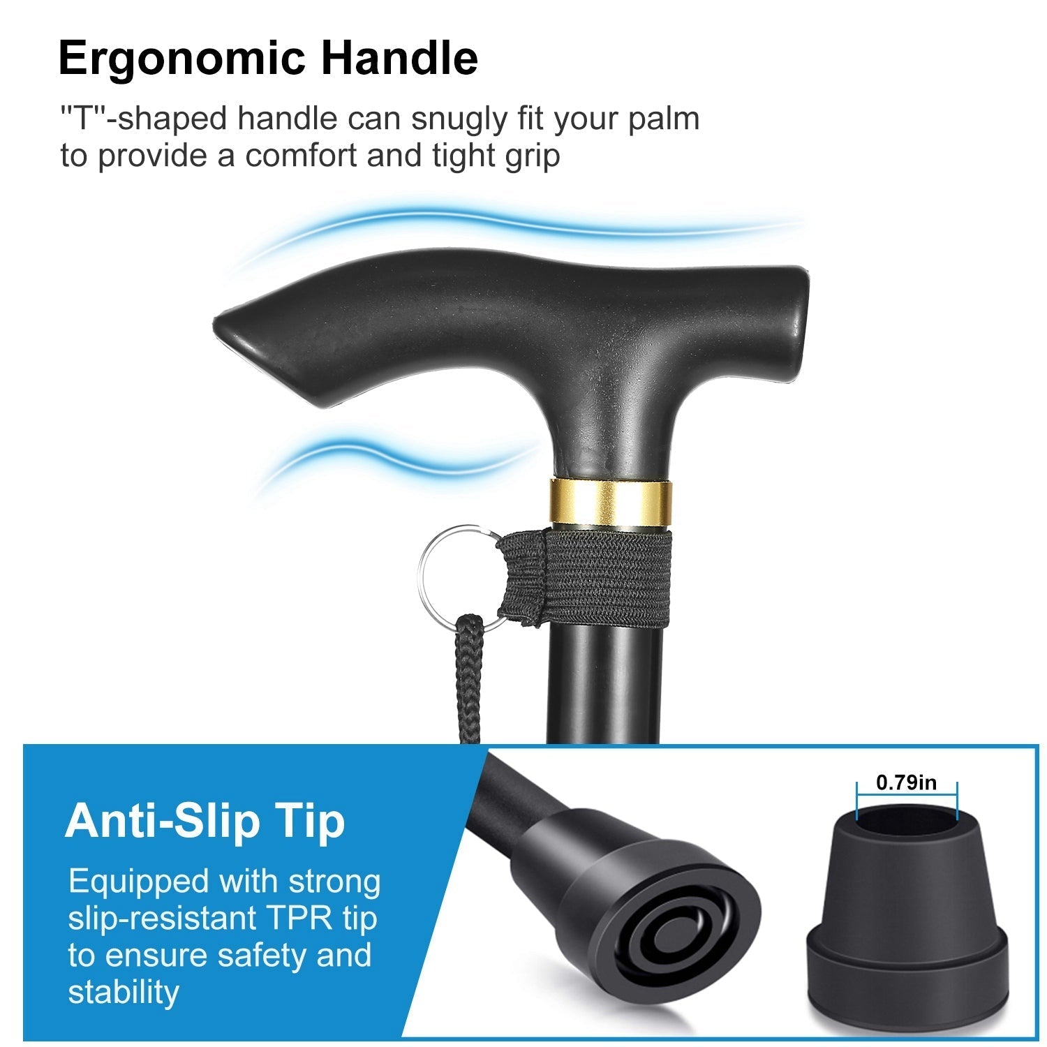 GemGear aluminum adjustable walking cane with ergonomic black T-handle and anti-slip tip on Tampa Home & Garden Store