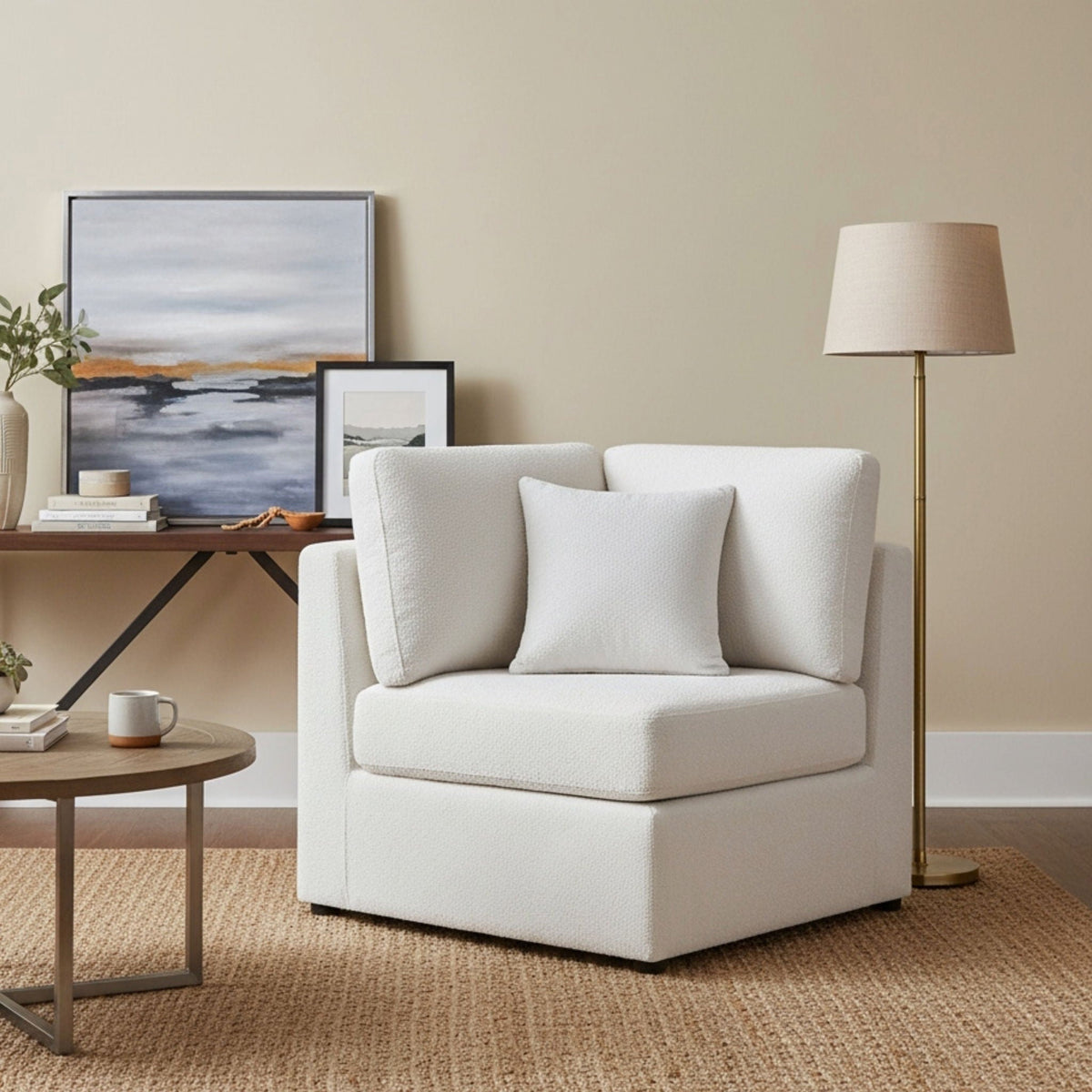 Corner wedge chair with reversible cushions beige/gray by HouseOfZazla for chic seating on Tampa Home & Garden Store