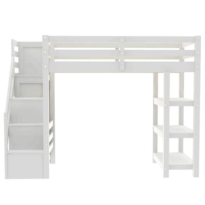 Loft Bed With Storage Staircase LED Light