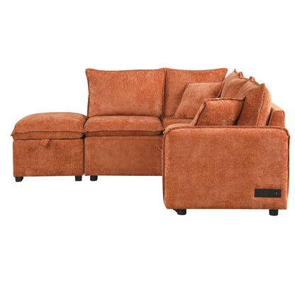 Sleeper sectional sofa orange velvet with storage ottoman by HouseOfZazla on Tampa Home & Garden Store