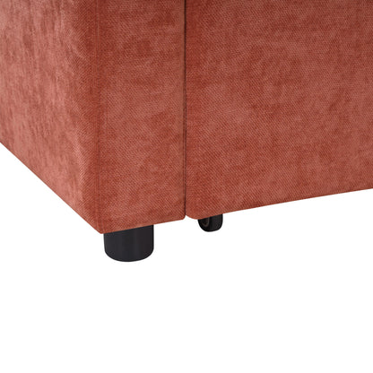Modern rust-red L-shaped sleeper sectional base with visible seam and black block legs on Tampa Home & Garden Store