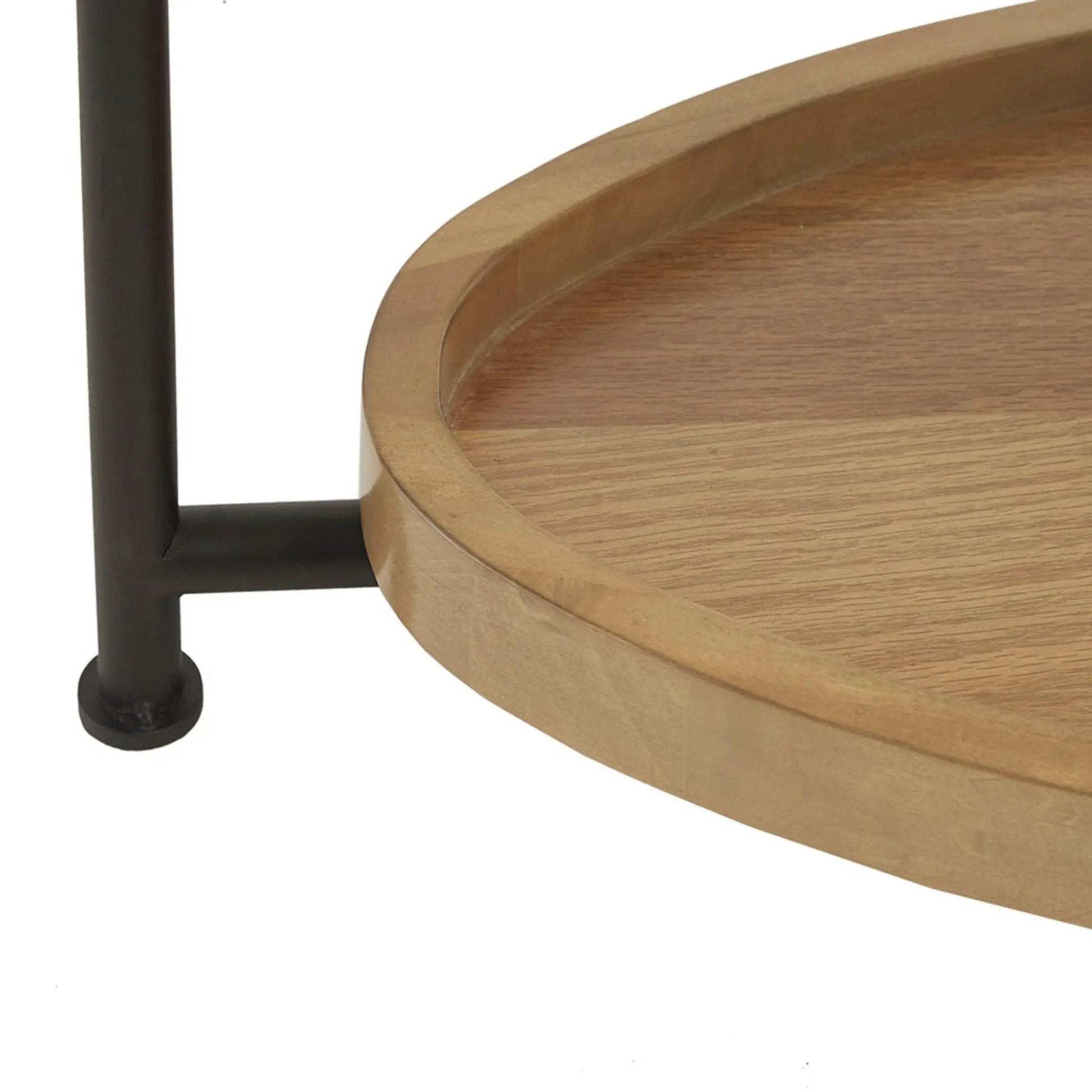 Oval coffee table with natural wood top and black metal legs on Tampa Home & Garden Store