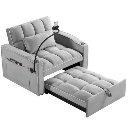 Gray convertible sleeper chair sofa bed with pull-out mattress, cup holders and side pockets on Tampa Home & Garden Store