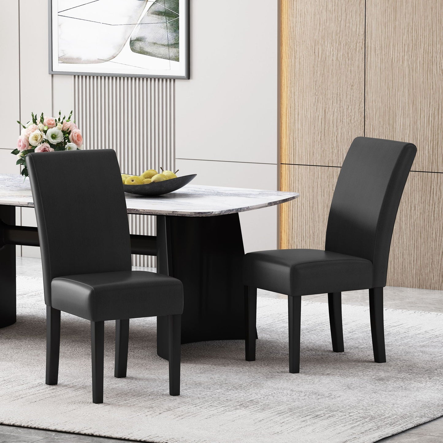 Contemporary Dining Chair With Rubberwood Legs Set of 2, black faux leather, HouseOfZazla on Tampa Home & Garden Store