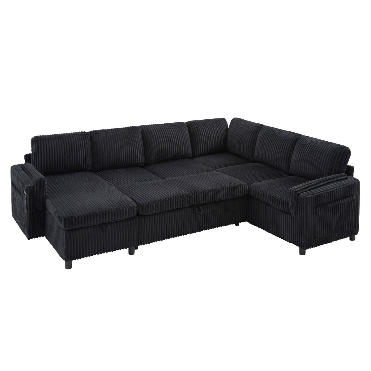 Convertible U-shaped sectional sofa bed in black corduroy fabric on Tampa Home & Garden Store