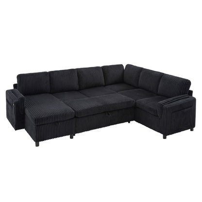 Convertible U-shaped sectional sofa bed in black corduroy fabric on Tampa Home & Garden Store