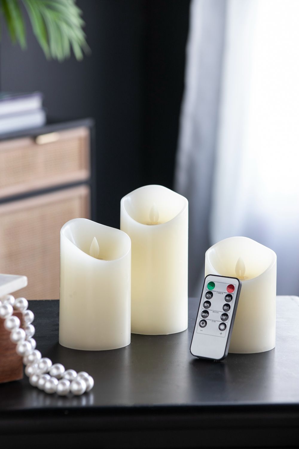 Flickering LED Candles Set of 3 Ivory Remote Timer