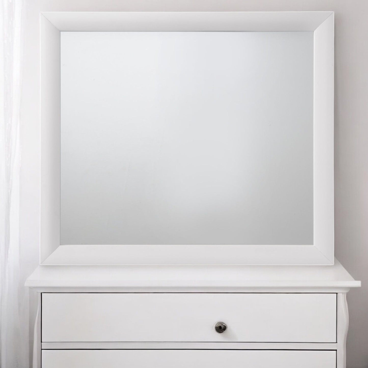 Ireland Contemporary Design Mirror by HouseOfZazla, white framed wall mirror above a dresser on Tampa Home & Garden Store