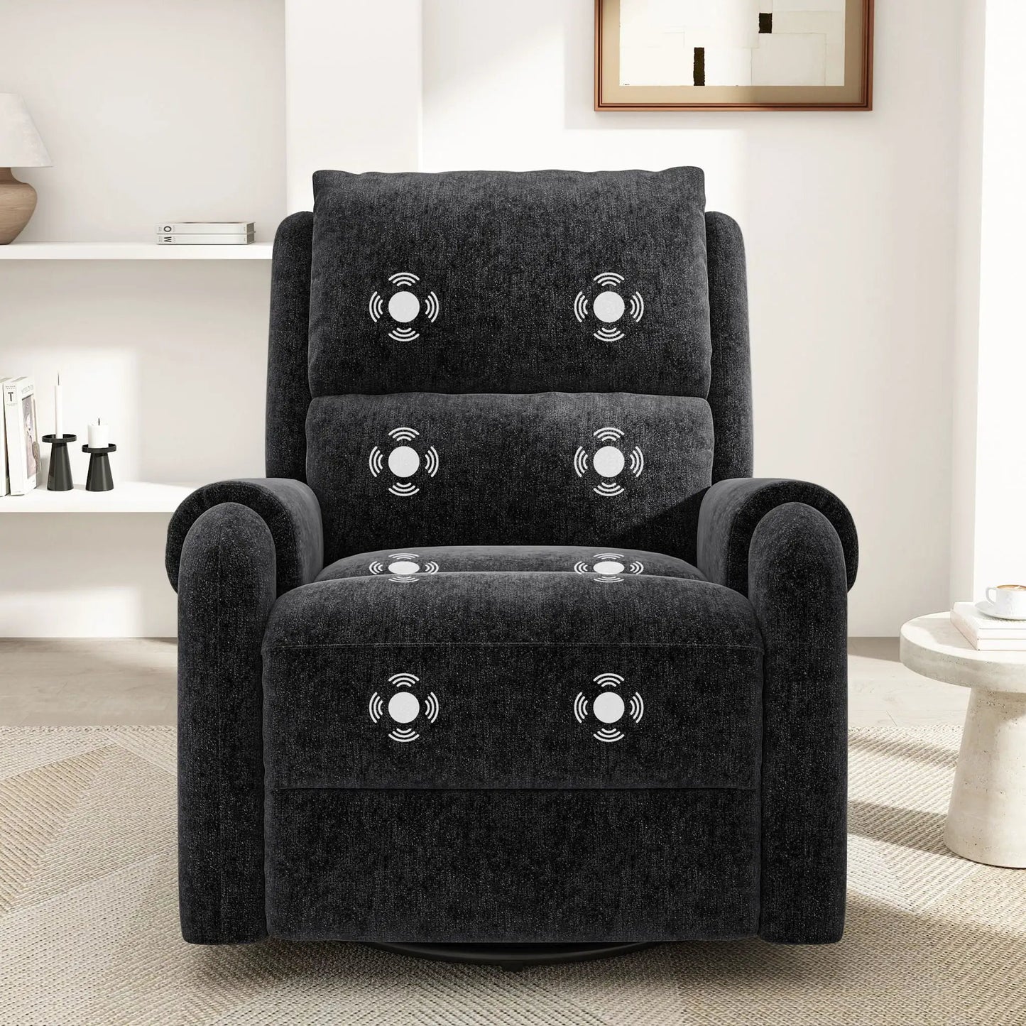 Manual Recliner Massage Chair with Swivel Rocker in dark gray fabric, side storage pocket on Tampa Home & Garden Store