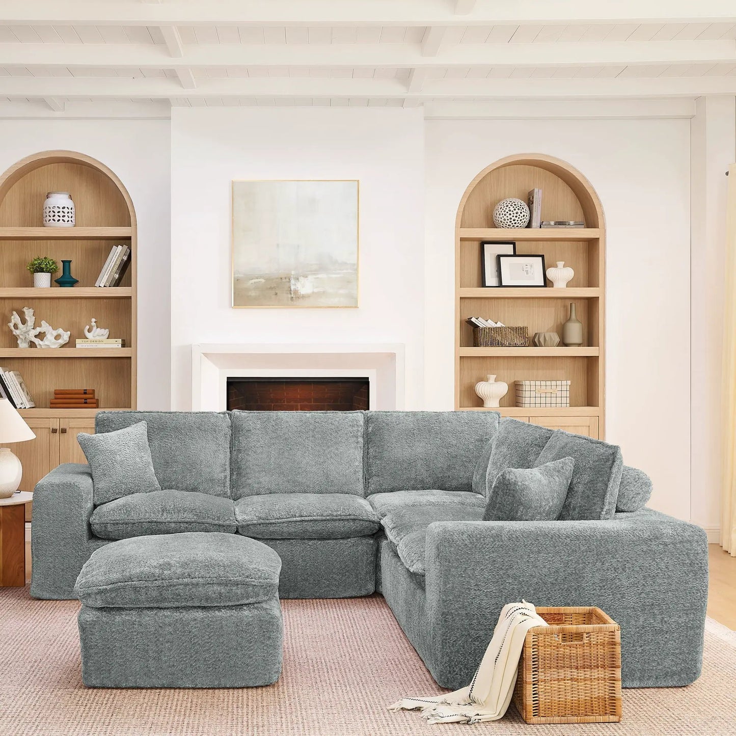 Sectional sofa with moveable ottoman, gray textured fabric, 3-piece set by Unique Piece Furniture on Tampa Home & Garden Store