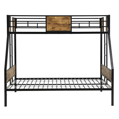 Modern black metal bunk bed frame with wood side panels, side ladders and guard rails on Tampa Home & Garden Store