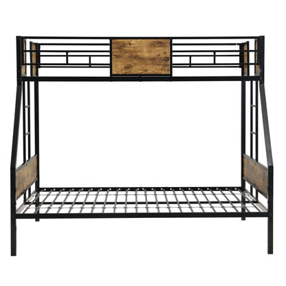 Modern metal bunk bed with black finish, side ladders and guardrail, wood panel accents on Tampa Home & Garden Store