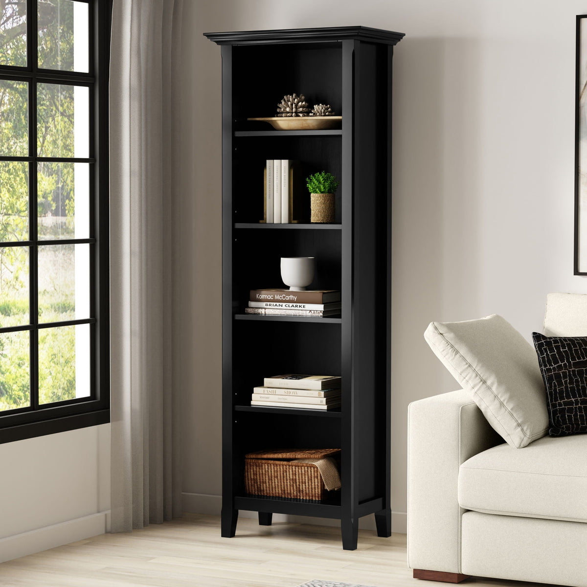 Amherst Wooden Bookcase with Adjustable Shelves black finish by HouseOfZazla on Tampa Home & Garden Store