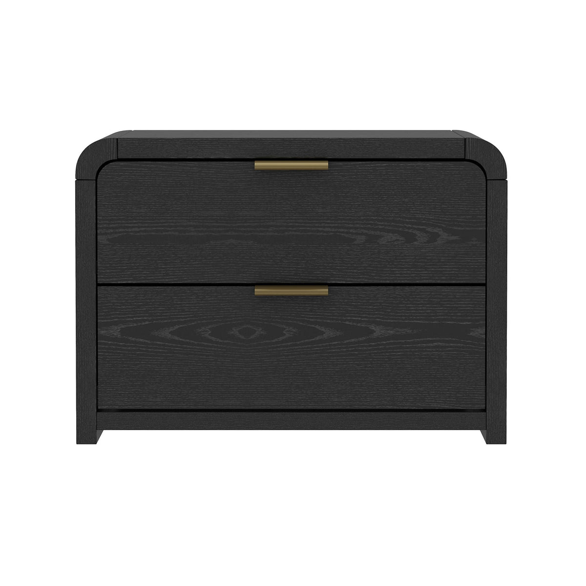 Two-drawer solid wood nightstand by HouseOfZazla in black finish with brass handles on Tampa Home & Garden Store