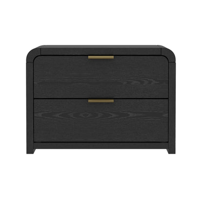 Two-drawer solid wood nightstand by HouseOfZazla in black finish with brass handles on Tampa Home & Garden Store