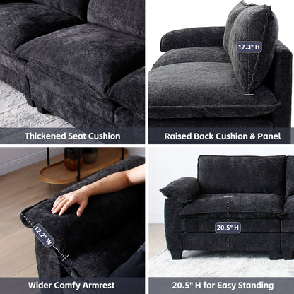 Big black chenille loveseat with thick seat cushion, raised back, and wide arms HouseOfZazla on Tampa Home & Garden Store
