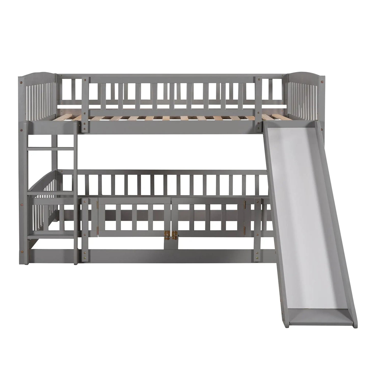 Low Bunk Bed With Slide Fence and Ladder