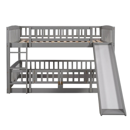 Low Bunk Bed With Slide Fence and Ladder