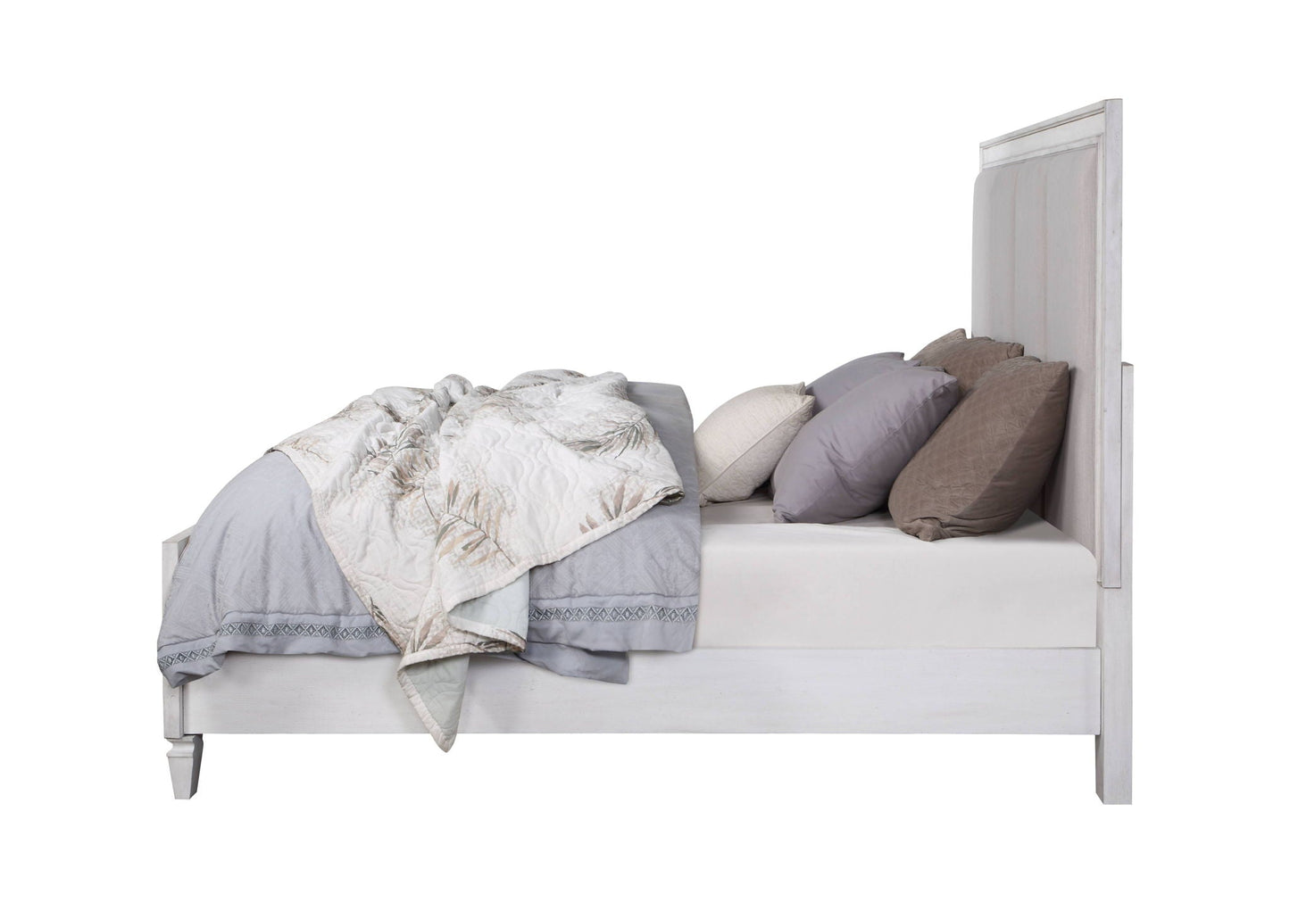Katia Upholstered Bed by HouseOfZazla with pale gray-washed frame and tall upholstered headboard on Tampa Home & Garden Store