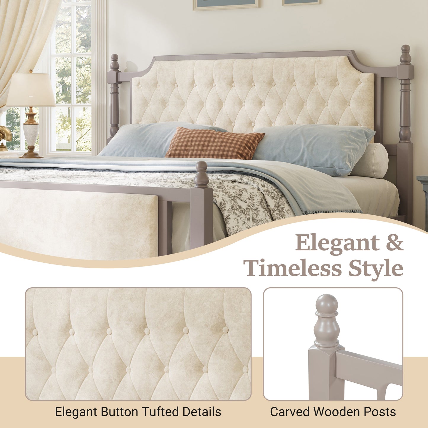 King Platform Bed with Button Tufted Headboard in fabric HouseOfZazla on Tampa Home & Garden Store