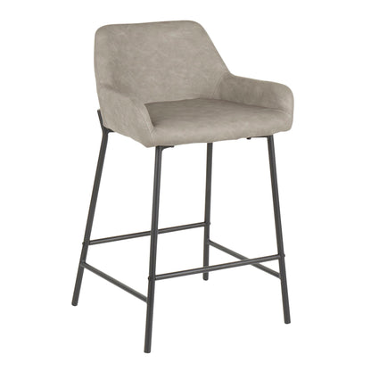 Taupe upholstered counter stool with back and black metal legs on Tampa Home & Garden Store