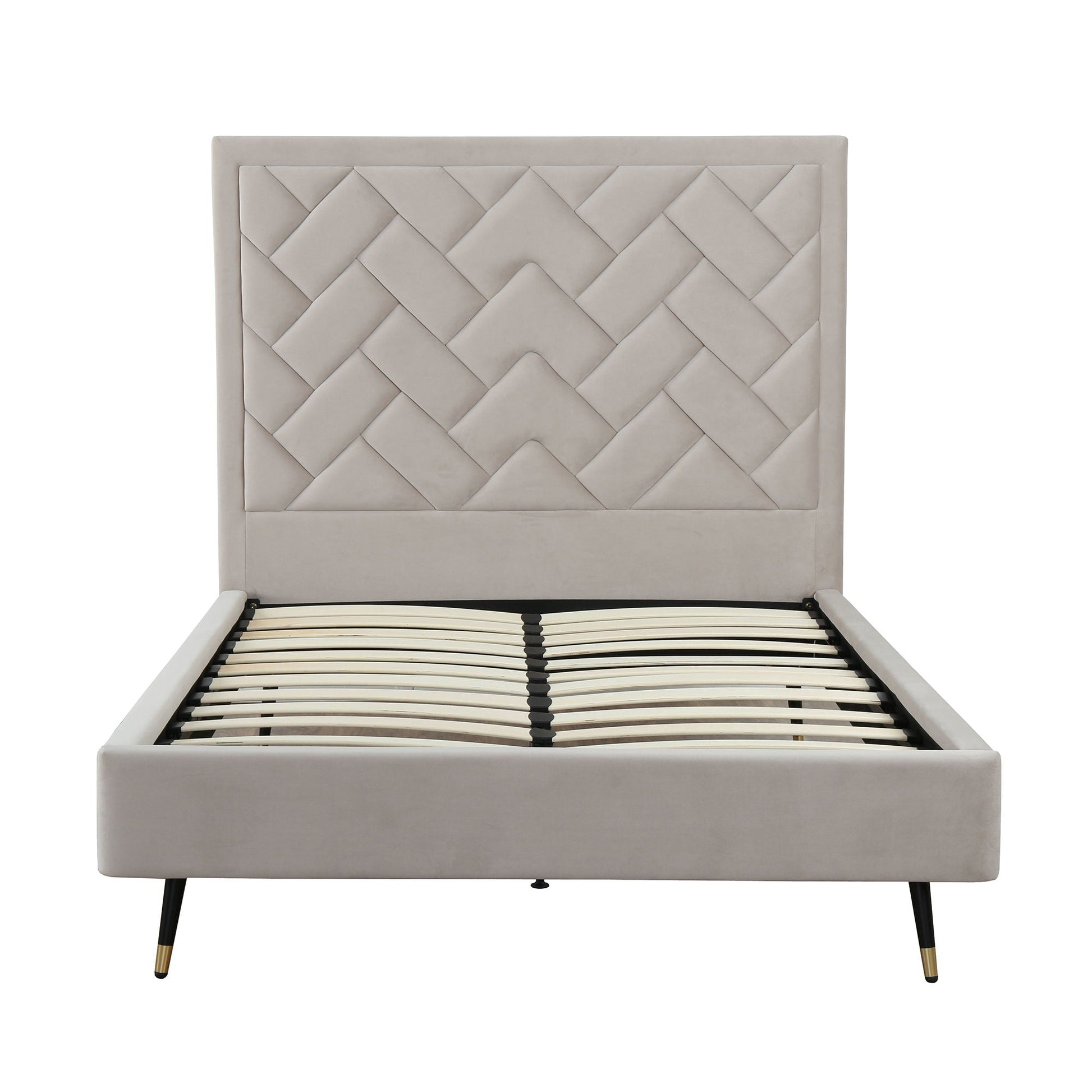 Crosby upholstered bed with light gray fabric headboard and slatted base by HouseOfZazla on Tampa Home & Garden Store