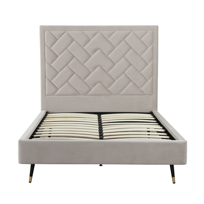 Crosby upholstered bed with light gray fabric headboard and slatted base by HouseOfZazla on Tampa Home & Garden Store
