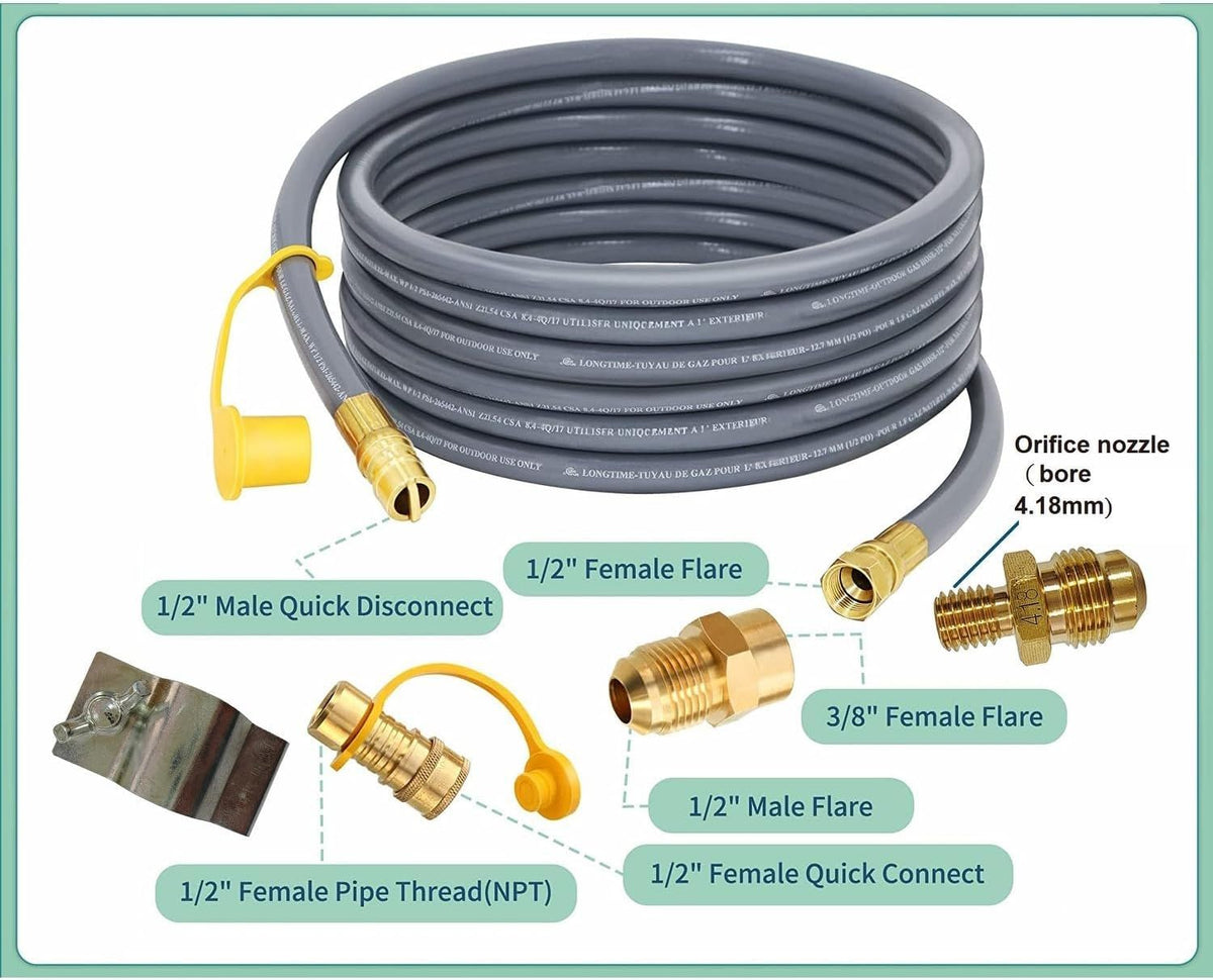 Medium gray gas conversion kit with quick-connect hose for fire pits; brass fittings, 1/2in quick disconnect by HouseOfZazla on Tampa Home & Garden Store