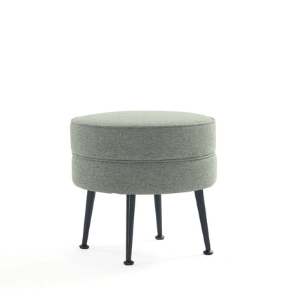 Bailey Accent Ottoman round gray fabric upholstery with black tapered legs HouseOfZazla on Tampa Home & Garden Store