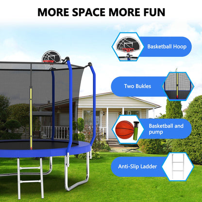 Outdoor Backyard Trampoline and Basketball Hoop