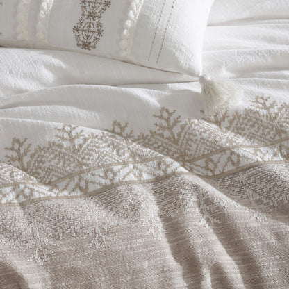 Tan And White Textured Jacquard Comforter Set