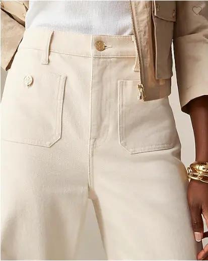 Loose Leisure Washed-out Jeans cream denim with gold button by FLIPSTYLEZLLC on Tampa Home & Garden Store