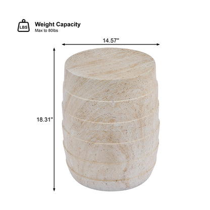 Outdoor Side Table cylindrical travertine-look ribbed texture light beige by HouseOfZazla on Tampa Home & Garden Store