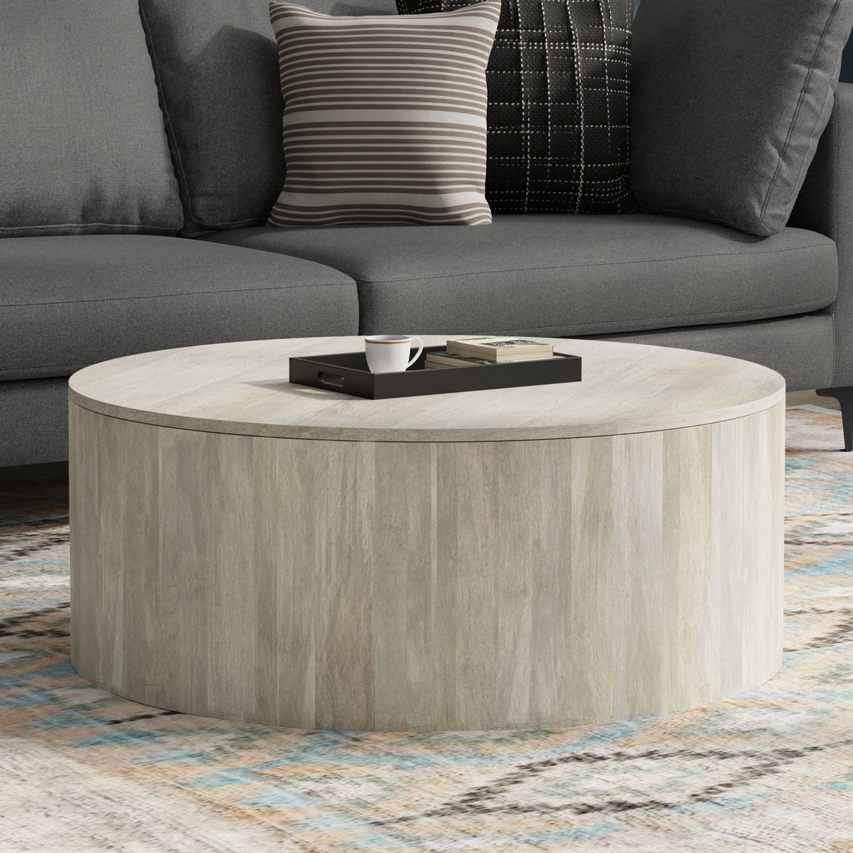 Millbury Drum Coffee Table round light wood drum base by HouseOfZazla on Tampa Home & Garden Store