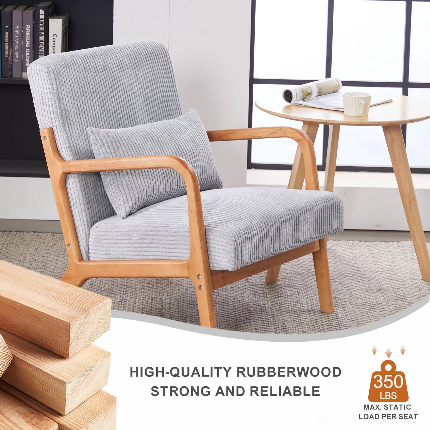 Accent Arm Chair with Pillow upholstered in gray ribbed fabric by Unique Piece Furniture on Tampa Home & Garden Store