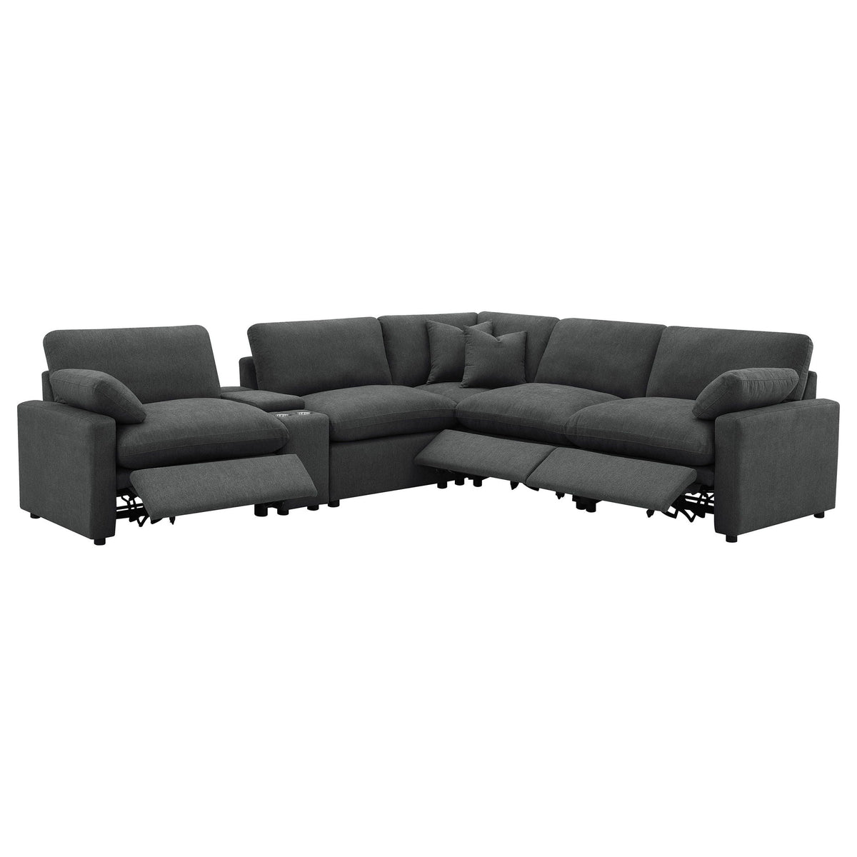 Hollander 6 Piece modular power reclining sectional dark gray fabric with center console on Tampa Home & Garden Store