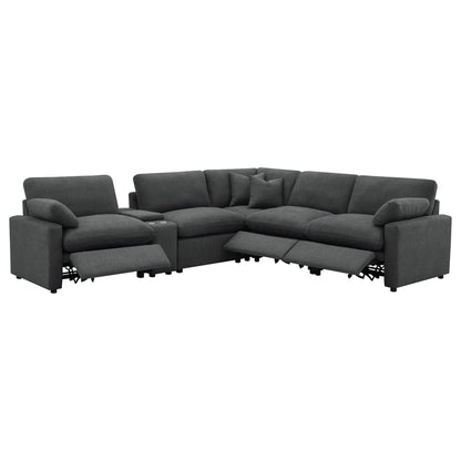 Hollander 6 Piece modular power reclining sectional dark gray fabric with center console on Tampa Home & Garden Store