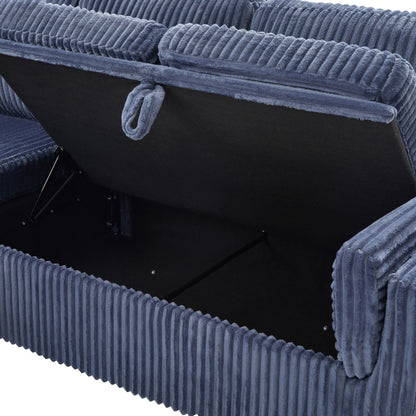 HouseOfZazla Convertible U-Shaped Sectional Sofa Bed with corduroy blue upholstery on Tampa Home & Garden Store