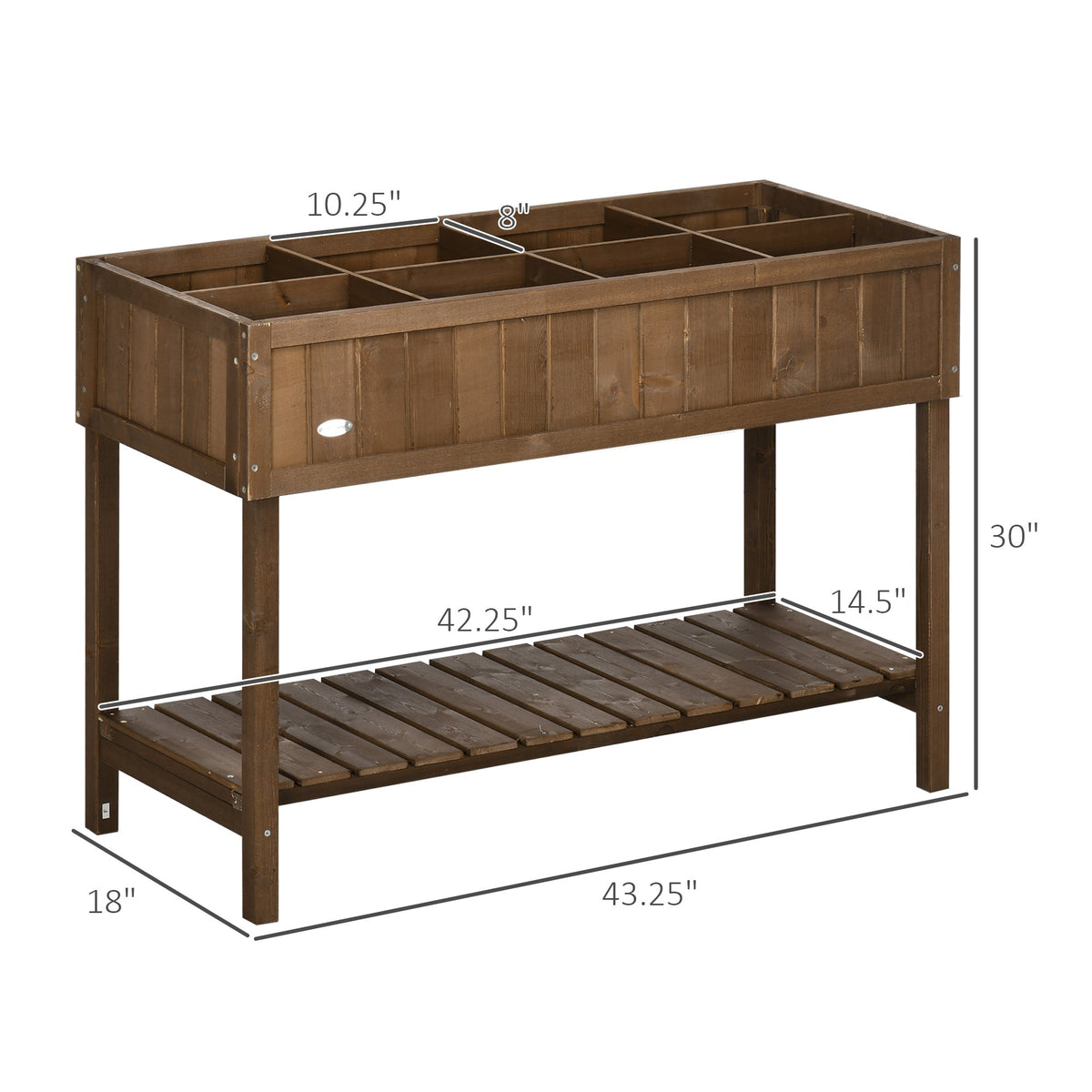 43x18x30 Fir Wood Raised Garden Bed with Shelf & Pockets HouseOfZazla brown finish on Tampa Home & Garden Store